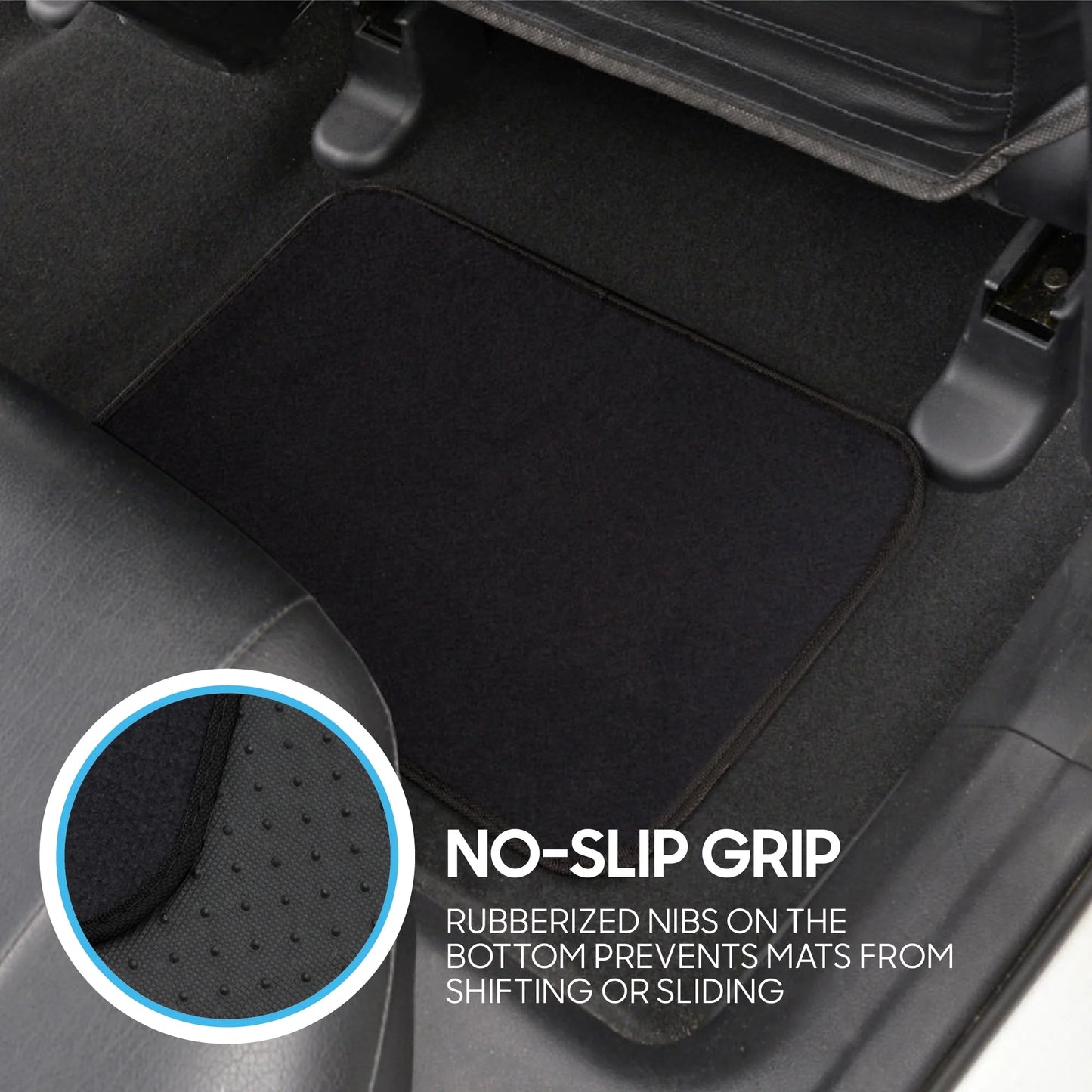 Carpet Car Floor Mats for Car Truck SUV Van Sedan, Vinyl Safety Heel Pad, Rubberized Non-Slip Backing, Universal 4-Piece Set, Black