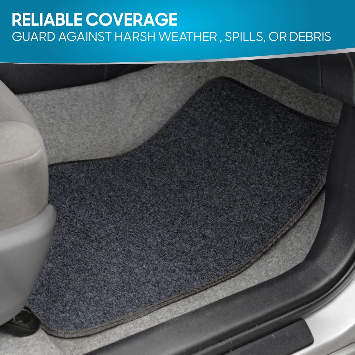 MT-100-DG Classic Carpet Mats for Car SUV Van and Truck-Universal Fit Front and Rear Floor Protection with Heelpad, Dark Gray