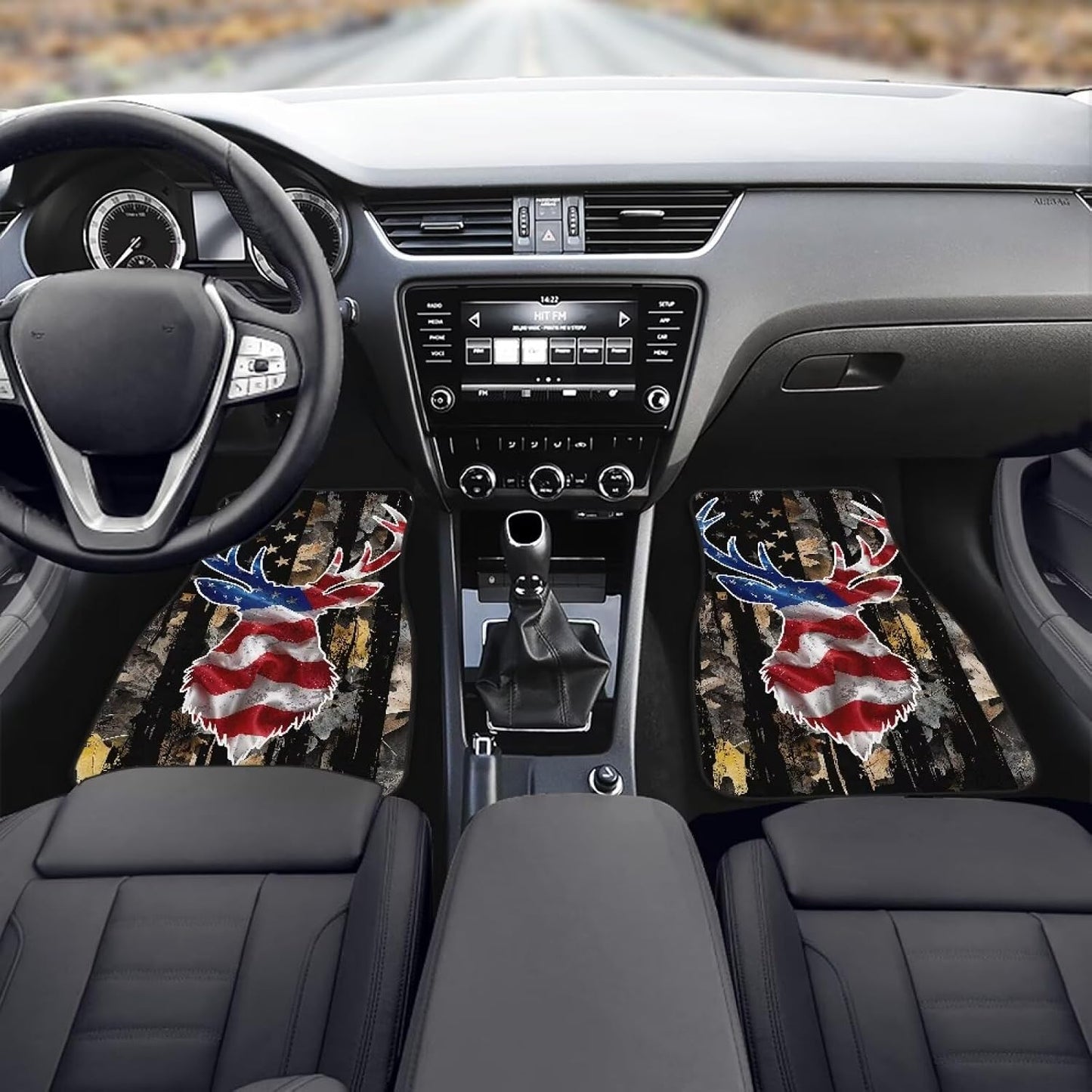 American Flag Deer Car Floor Mats Heavy-Duty Rubber Floor Mats for Cars, Universal Fit Full Set, Anti-Slip Automotive Floor Mats, All Weather Floor Mats for Most Sedan, SUV, Truck Floor Mats