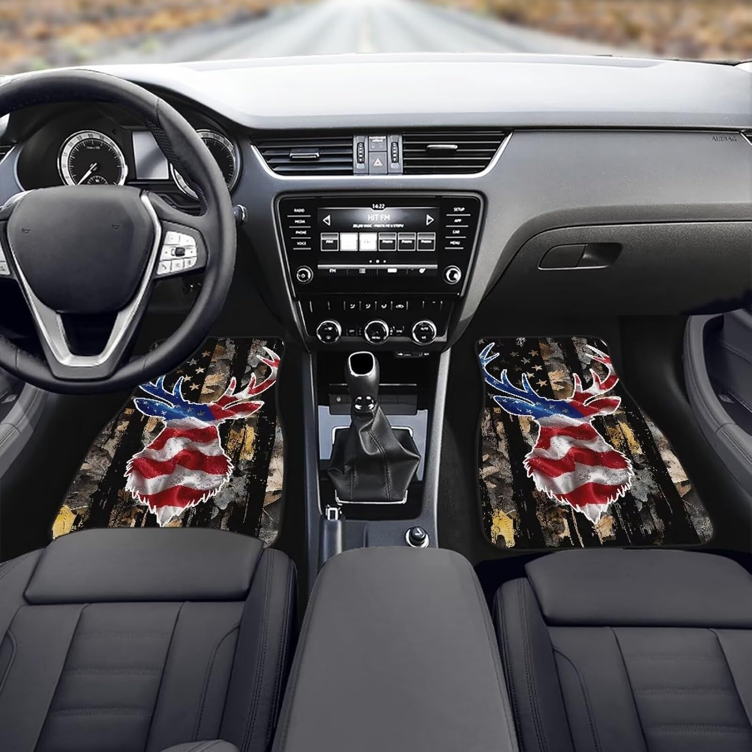 American Flag Deer Car Floor Mats Heavy-Duty Rubber Floor Mats for Cars, Universal Fit Full Set, Anti-Slip Automotive Floor Mats, All Weather Floor Mats for Most Sedan, SUV, Truck Floor Mats