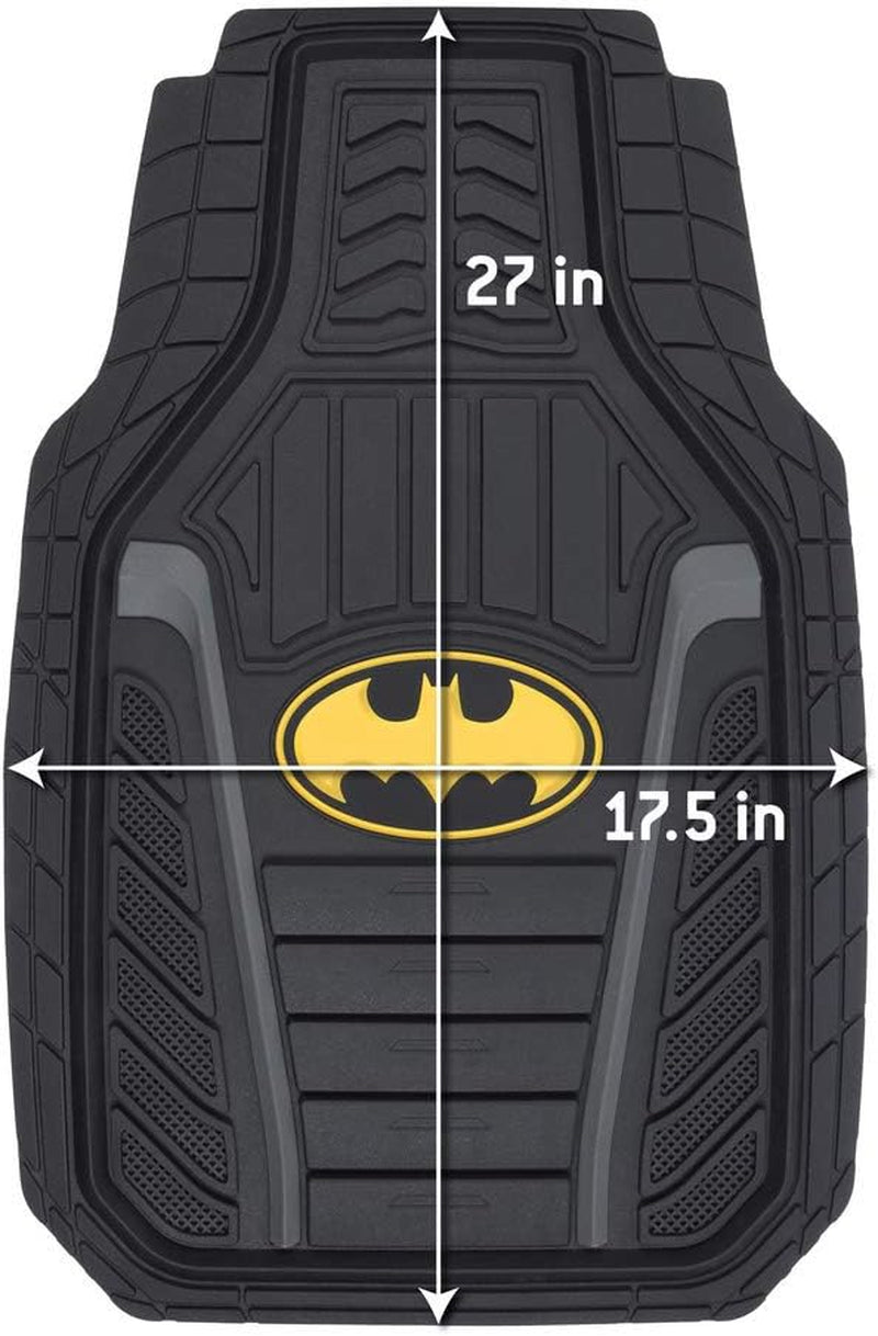 Warner Bros DC Comics Armored Batman Heavy Duty No-Slip Grip All-Weather Car Mats Car Accessories - Custom Fit Rubber Floor Mats - 2 Front Mats (27” X 18”), 1 Rear Liner (18” X 58”)