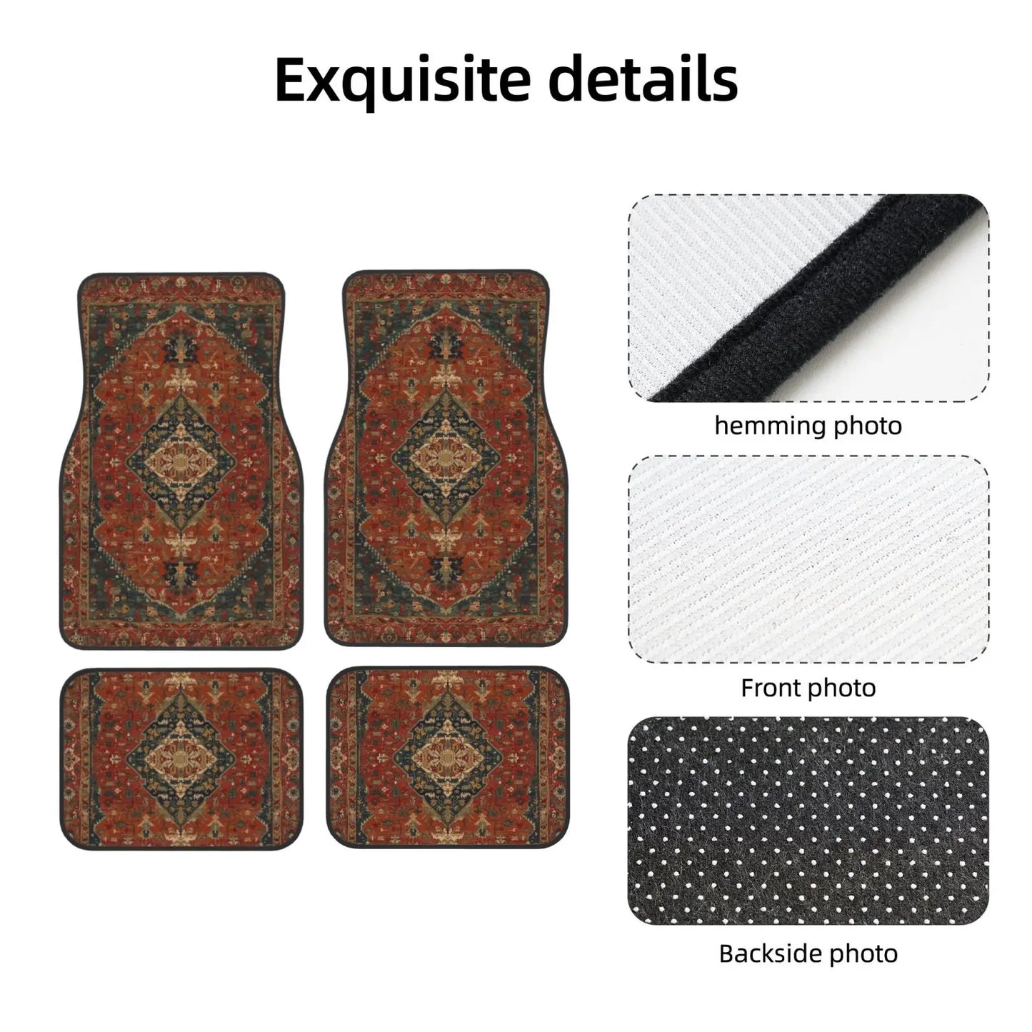 Antique Oriental Turkish Persian Carpet Car Floor Mats 4 Pcs Universal Front and Rear Foot Mats with Non-Slip Rubber Backing