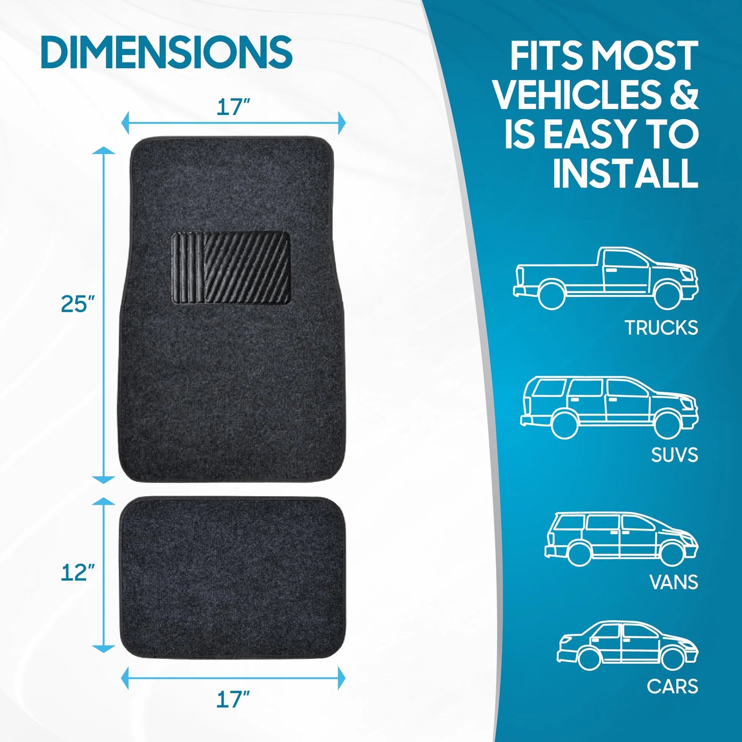 MT-100-DG Classic Carpet Mats for Car SUV Van and Truck-Universal Fit Front and Rear Floor Protection with Heelpad, Dark Gray