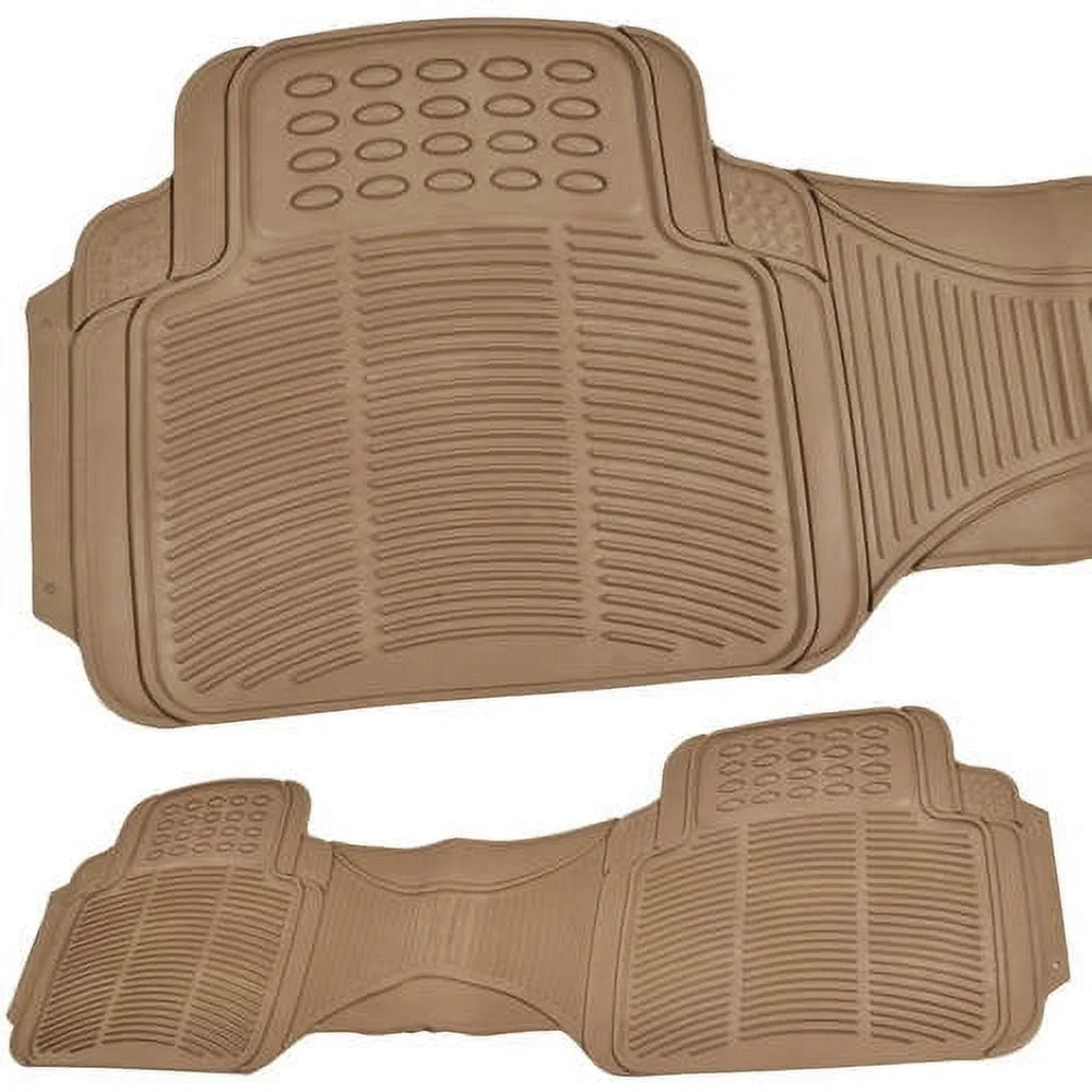 3-row all-weather rubber car floor mats in beige