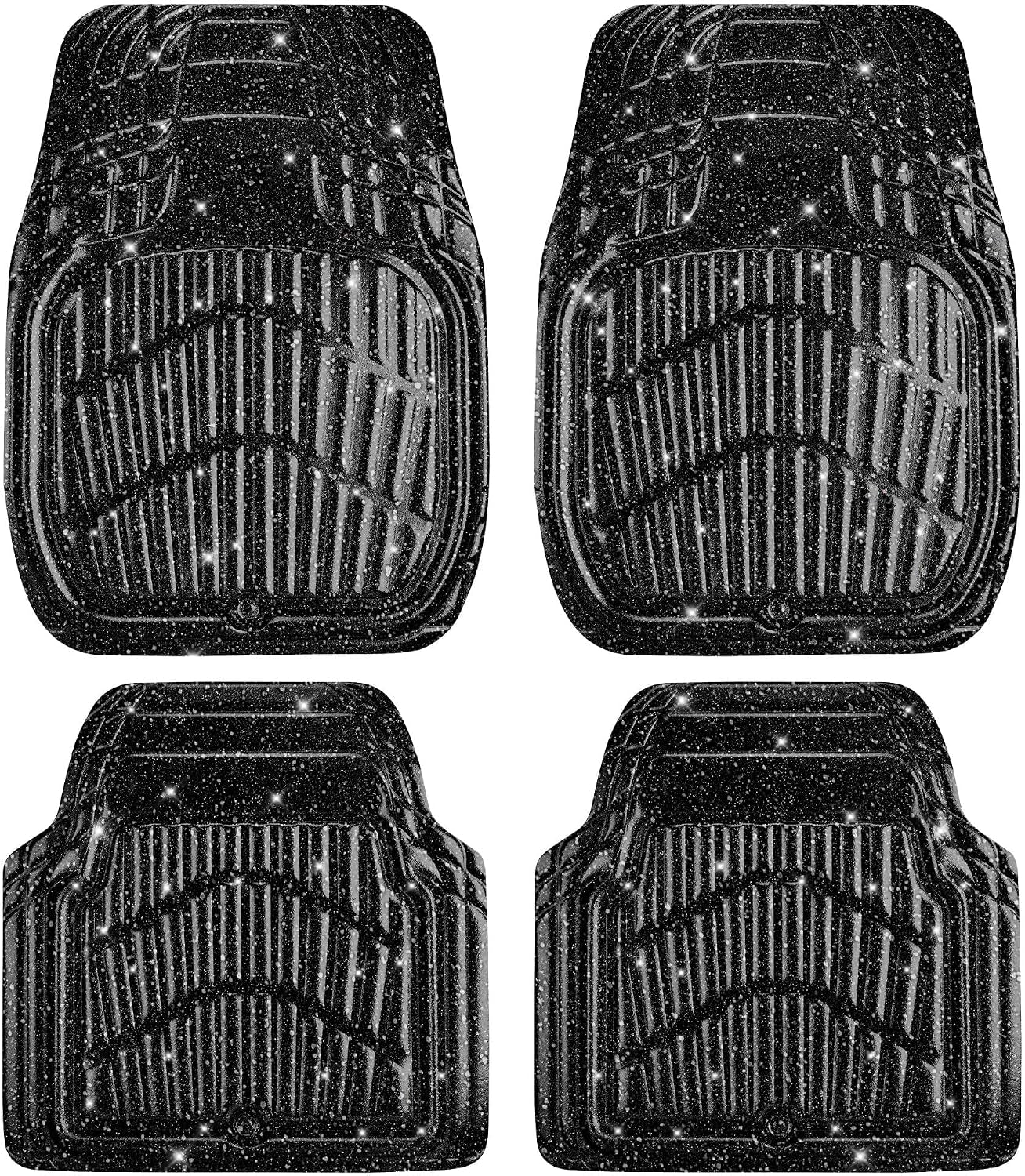 Shining Glitter Car Floor Mats 3D Leather Waterproof All Weather, Universal Trim to Fit & Anti-Slip, Safety & Light Easy Clean Install Fit for Suv,Truck,Auto,Sedan,Van 4 Piece (Black Glitter)