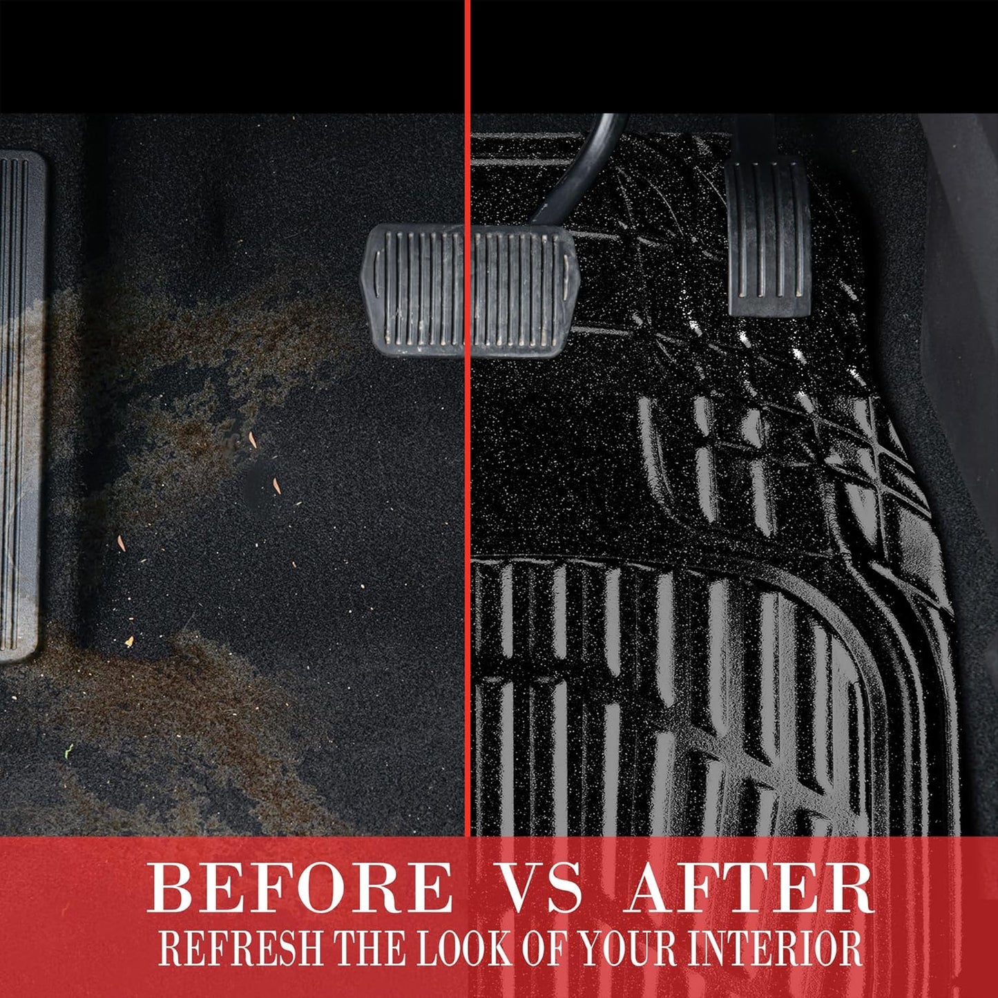 Shining Glitter Car Floor Mats 3D Leather Waterproof All Weather, Universal Trim to Fit & Anti-Slip, Safety & Light Easy Clean Install Fit for Suv,Truck,Auto,Sedan,Van 4 Piece (Black Glitter)