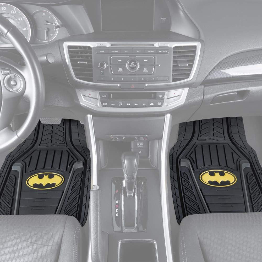 Warner Bros DC Comics Armored Batman Heavy Duty No-Slip Grip All-Weather Car Mats Car Accessories - Custom Fit Rubber Floor Mats - 2 Front Mats (27” X 18”), 1 Rear Liner (18” X 58”)