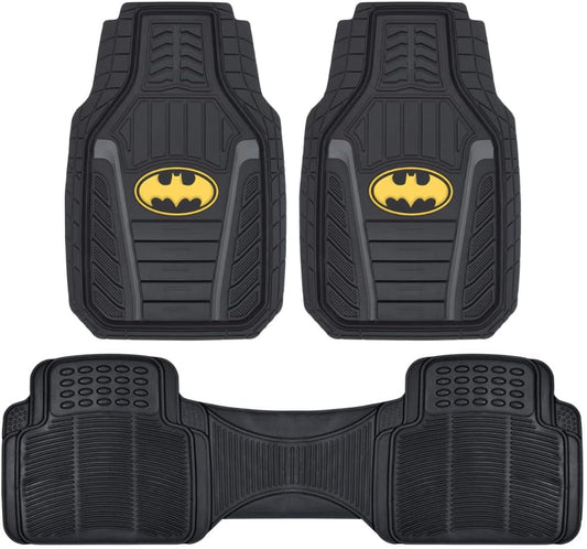 Warner Bros DC Comics Armored Batman Heavy Duty No-Slip Grip All-Weather Car Mats Car Accessories - Custom Fit Rubber Floor Mats - 2 Front Mats (27” X 18”), 1 Rear Liner (18” X 58”)