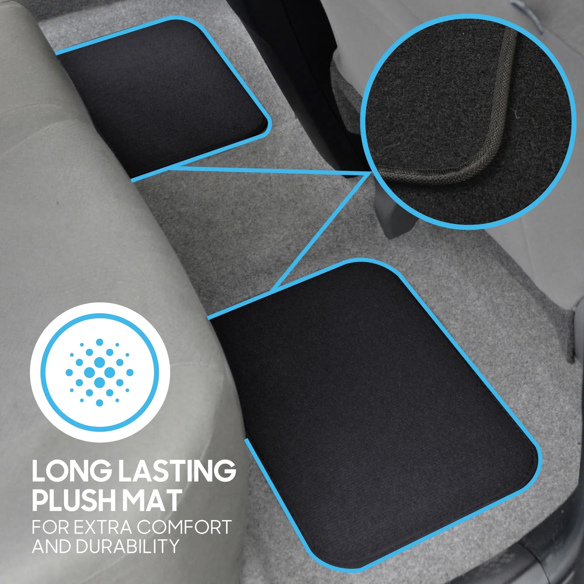 Carpet Car Floor Mats for Car Truck SUV Van Sedan, Vinyl Safety Heel Pad, Rubberized Non-Slip Backing, Universal 4-Piece Set, Black