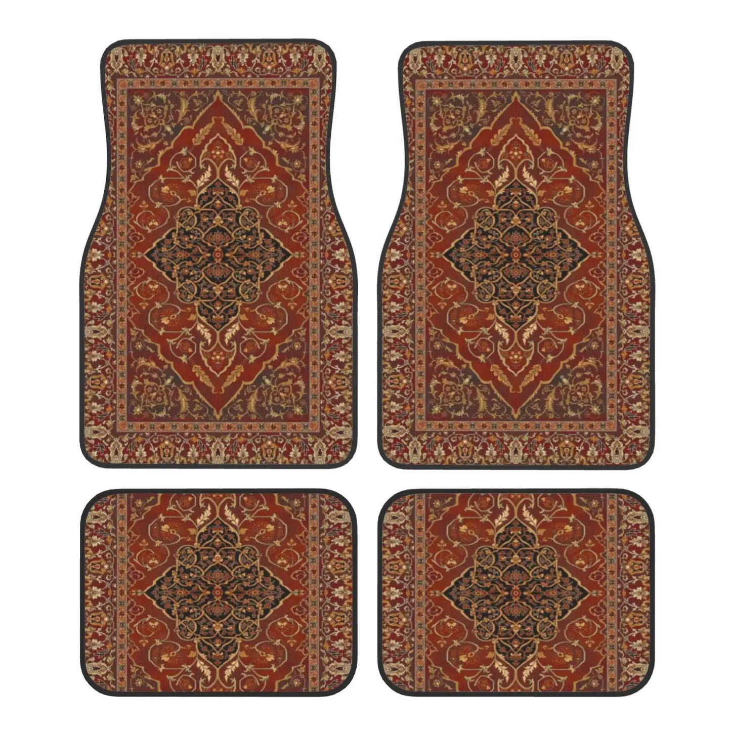 Antique Oriental Turkish Persian Carpet Car Floor Mats 4 Pcs Universal Front and Rear Foot Mats with Non-Slip Rubber Backing