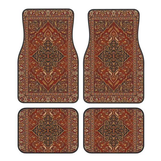 Antique Oriental Turkish Persian Carpet Car Floor Mats 4 Pcs Universal Front and Rear Foot Mats with Non-Slip Rubber Backing