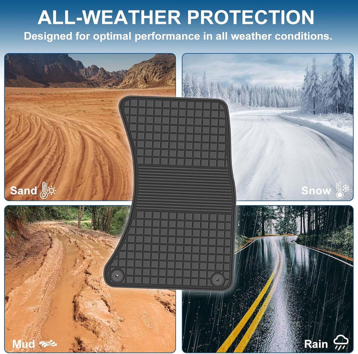 Car Floor Mat Rubber Custom Fit for Audi A3 / S3 2015-2020 / A3 Sportback E-TRON 2016-2019 / RS3 2017-2020 Full Black Auto Floor Liners All Weather Heavy Duty Odorless