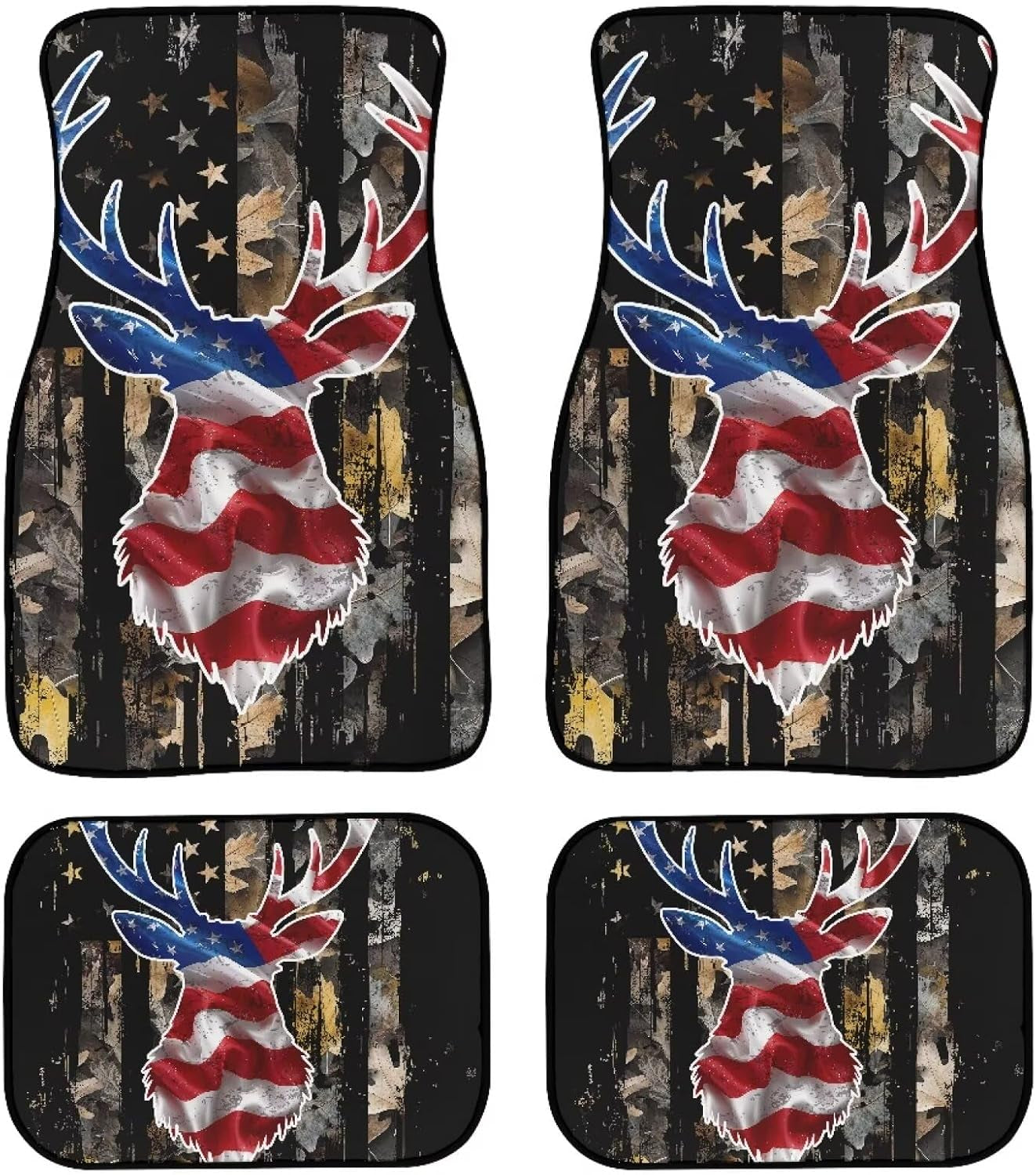 American Flag Deer Car Floor Mats Heavy-Duty Rubber Floor Mats for Cars, Universal Fit Full Set, Anti-Slip Automotive Floor Mats, All Weather Floor Mats for Most Sedan, SUV, Truck Floor Mats