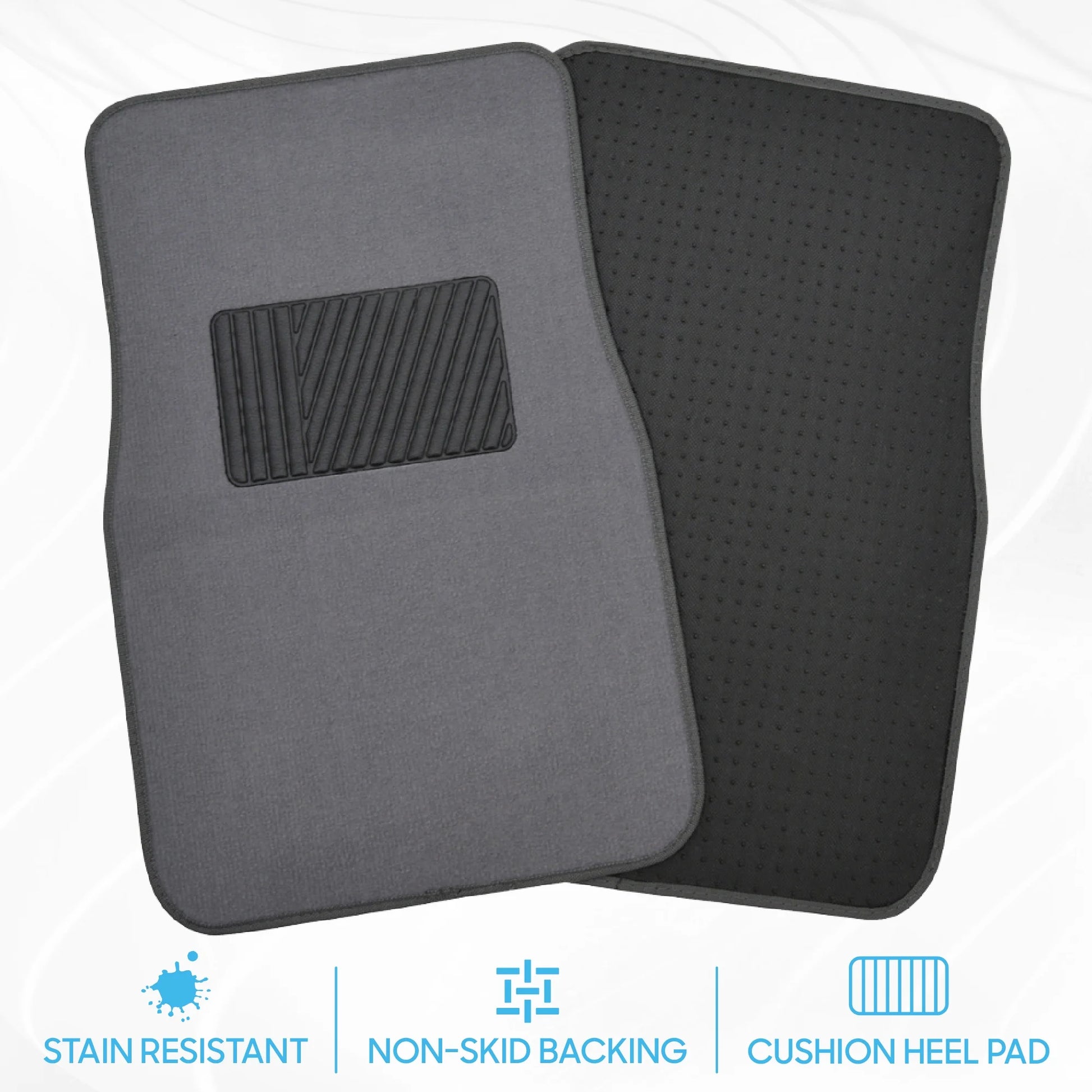 Classic Carpet Floor Mats for Car & Auto - Universal Fit -Front & Rear with Heelpad (Medium Gray) - MT-100-CPTSERIES