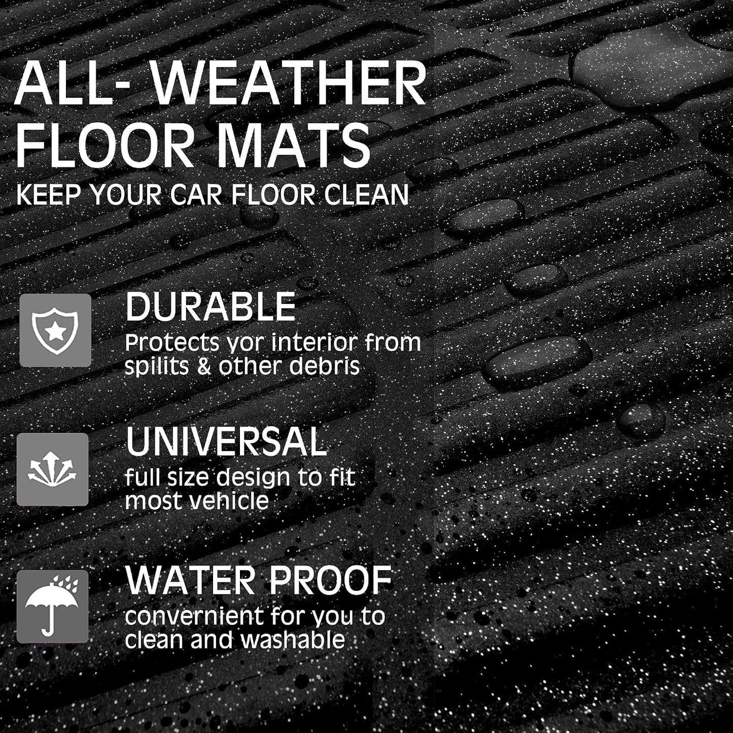 Shining Glitter Car Floor Mats 3D Leather Waterproof All Weather, Universal Trim to Fit & Anti-Slip, Safety & Light Easy Clean Install Fit for Suv,Truck,Auto,Sedan,Van 4 Piece (Black Glitter)