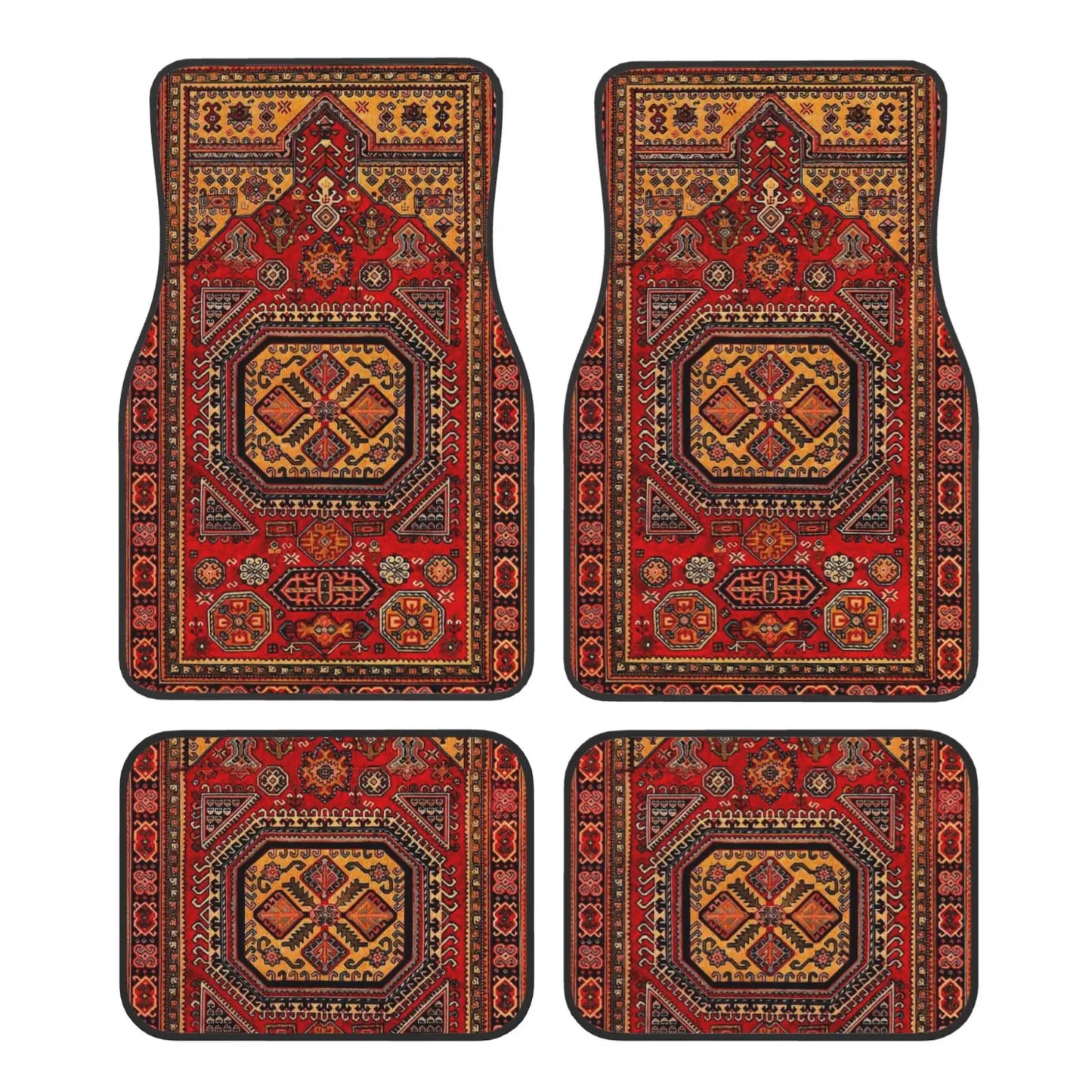 Antique Oriental Turkish Persian Carpet Car Floor Mats 4 Pcs Universal Front and Rear Foot Mats with Non-Slip Rubber Backing