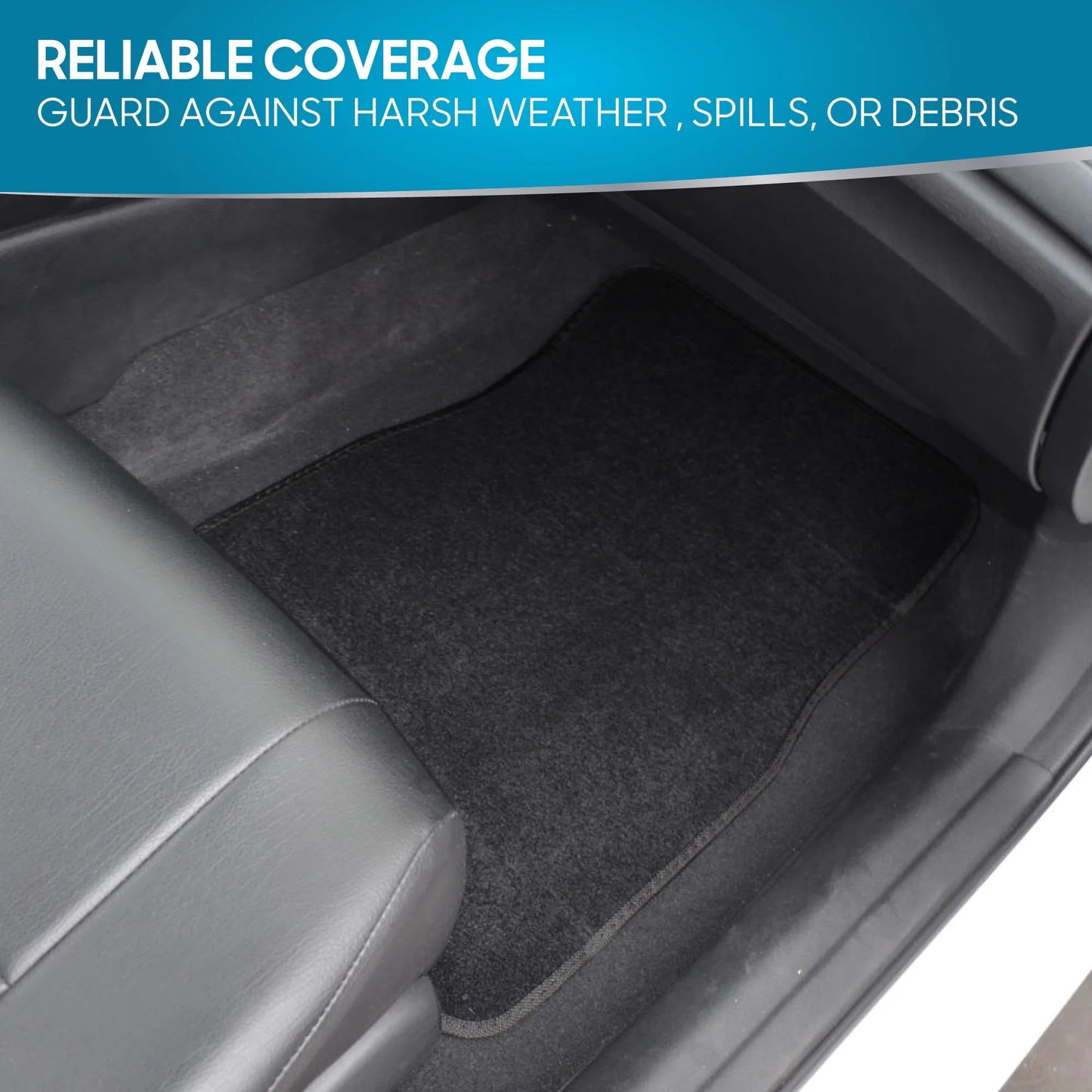 Carpet Car Floor Mats for Car Truck SUV Van Sedan, Vinyl Safety Heel Pad, Rubberized Non-Slip Backing, Universal 4-Piece Set, Black
