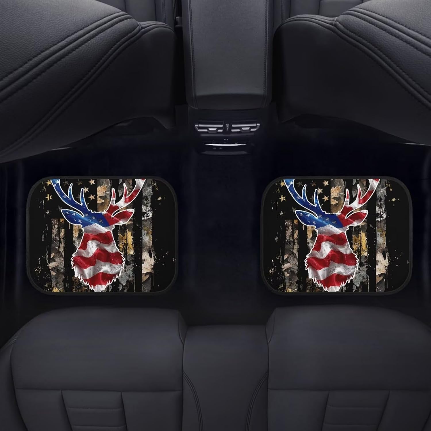 American Flag Deer Car Floor Mats Heavy-Duty Rubber Floor Mats for Cars, Universal Fit Full Set, Anti-Slip Automotive Floor Mats, All Weather Floor Mats for Most Sedan, SUV, Truck Floor Mats