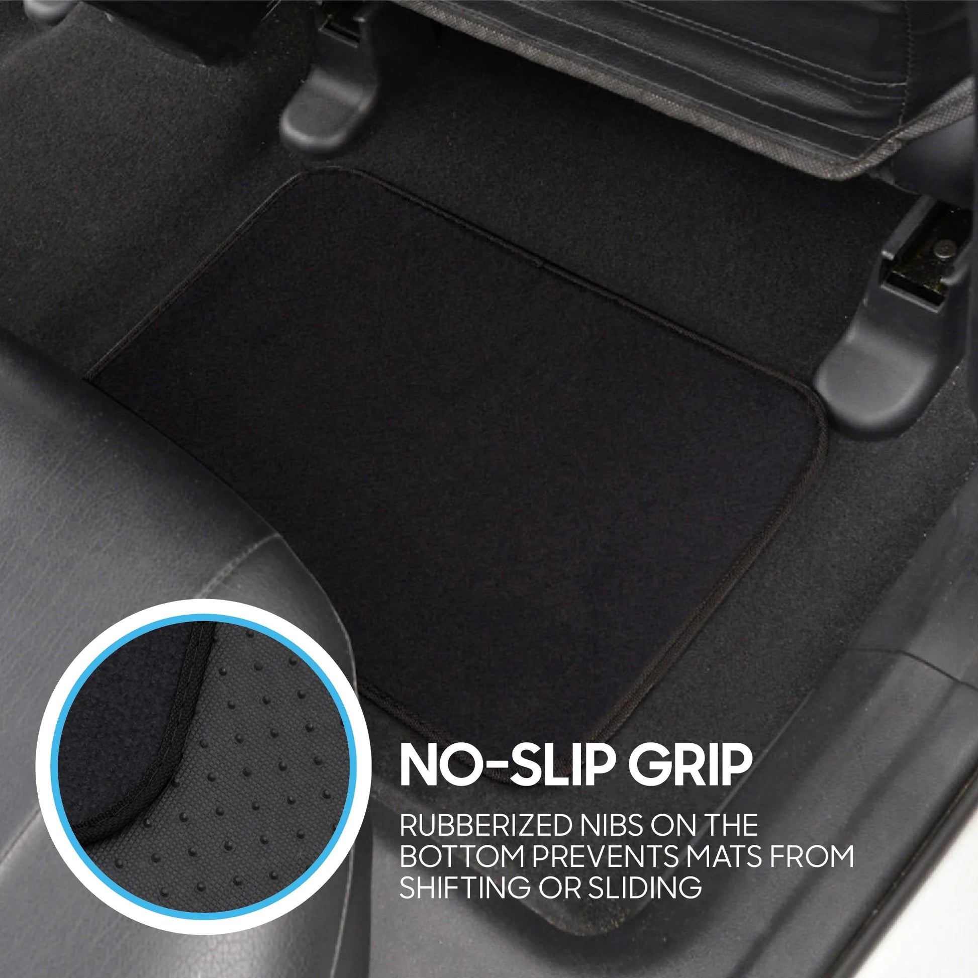 Carpet Car Floor Mats for Car Truck SUV Van Sedan, Vinyl Safety Heel Pad, Rubberized Non-Slip Backing, Universal 4-Piece Set, Black