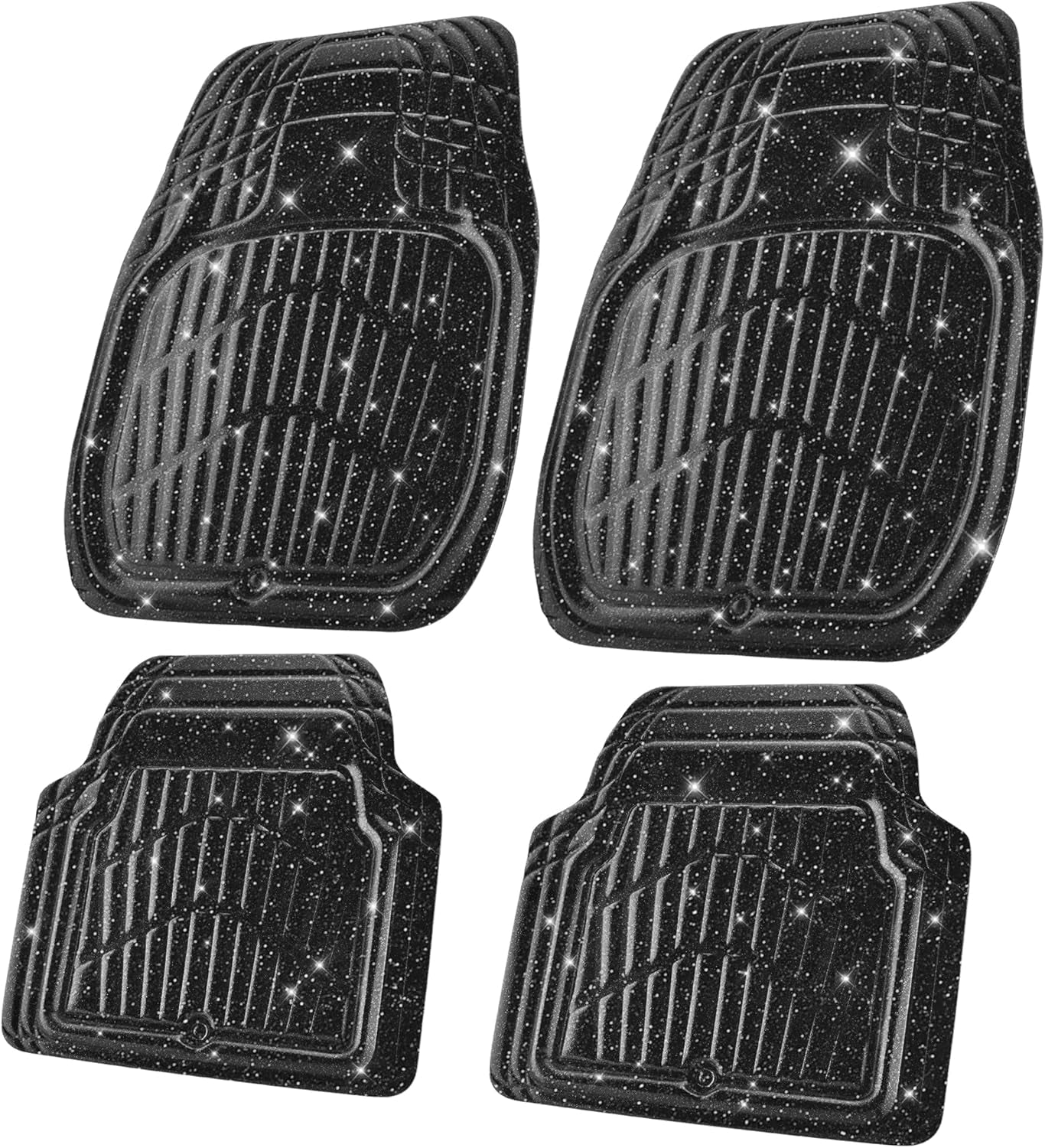 Shining Glitter Car Floor Mats 3D Leather Waterproof All Weather, Universal Trim to Fit & Anti-Slip, Safety & Light Easy Clean Install Fit for Suv,Truck,Auto,Sedan,Van 4 Piece (Black Glitter)