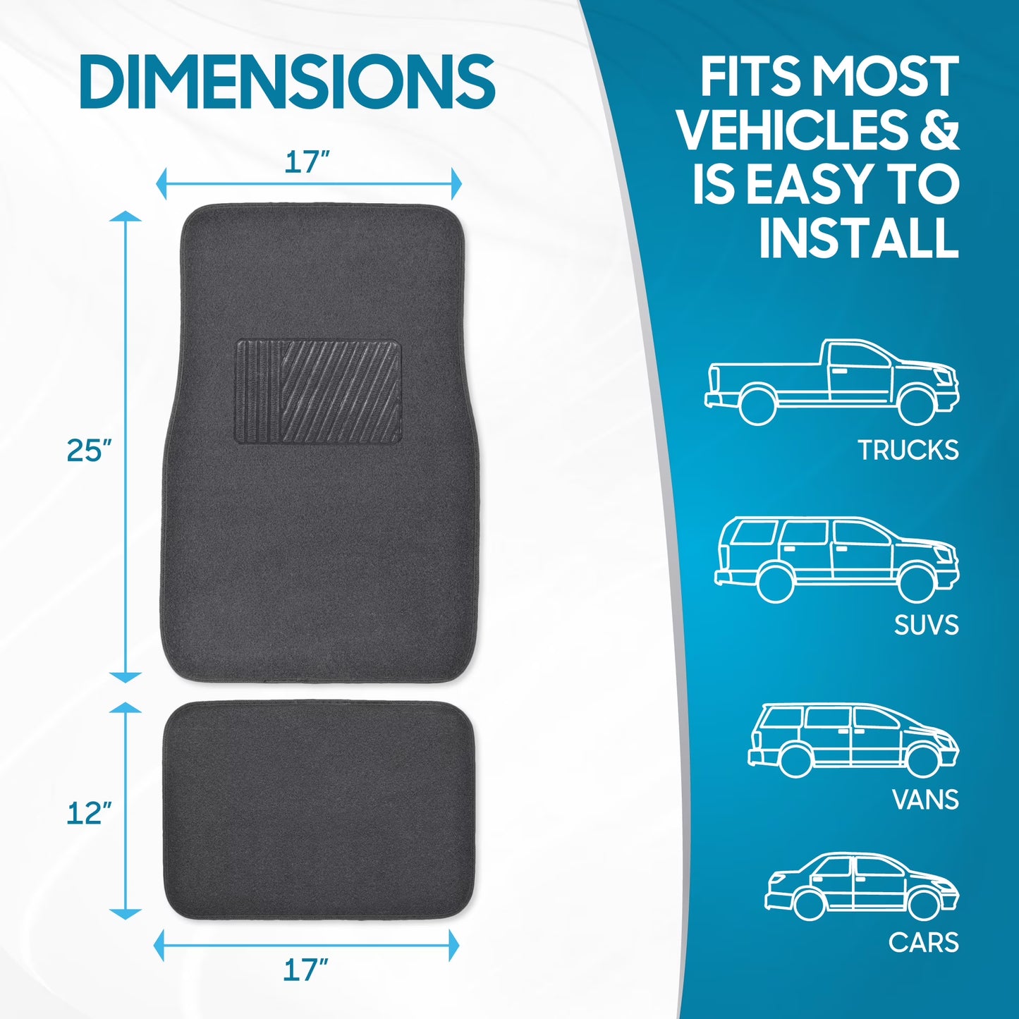 MT-100-CC Classic Carpet Mats for Car SUV Van and Truck-Universal Fit Front and Rear Floor Protection with Heelpad (Gray Charcoal), Black