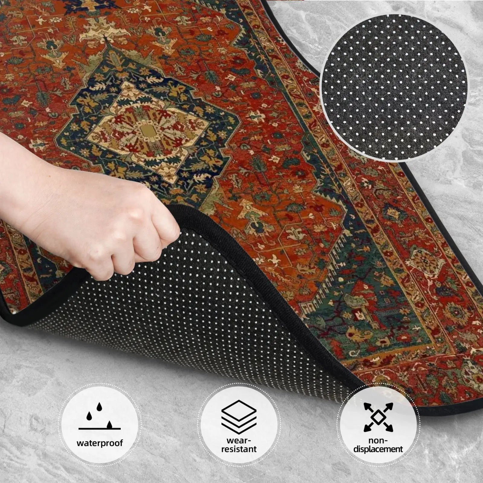 Antique Oriental Turkish Persian Carpet Car Floor Mats 4 Pcs Universal Front and Rear Foot Mats with Non-Slip Rubber Backing