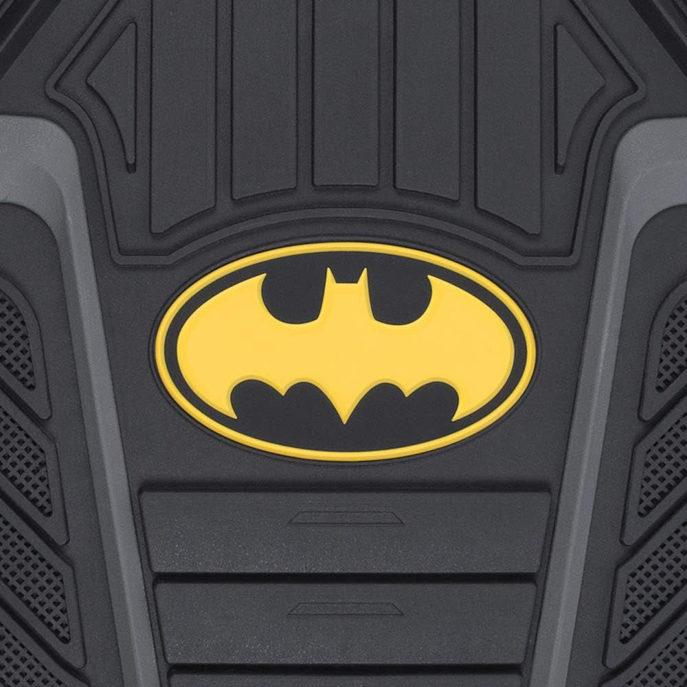Warner Bros DC Comics Armored Batman Heavy Duty No-Slip Grip All-Weather Car Mats Car Accessories - Custom Fit Rubber Floor Mats - 2 Front Mats (27” X 18”), 1 Rear Liner (18” X 58”)