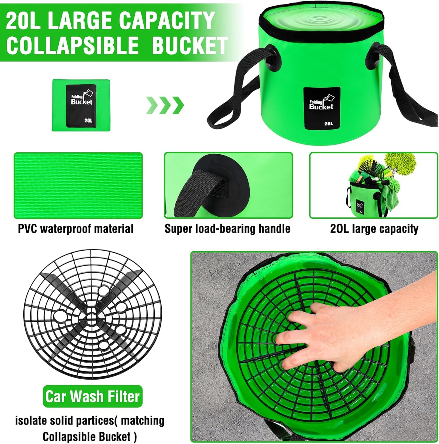 17Pcs Car Wash Kit,62" Car Wash Brush Mop with Long Handle,Car Cleaning Kit,Car Detailing Brush Set,Car Wash Bucket,Car Wheel Brush,Complete Interior Car Cleaning Supplies