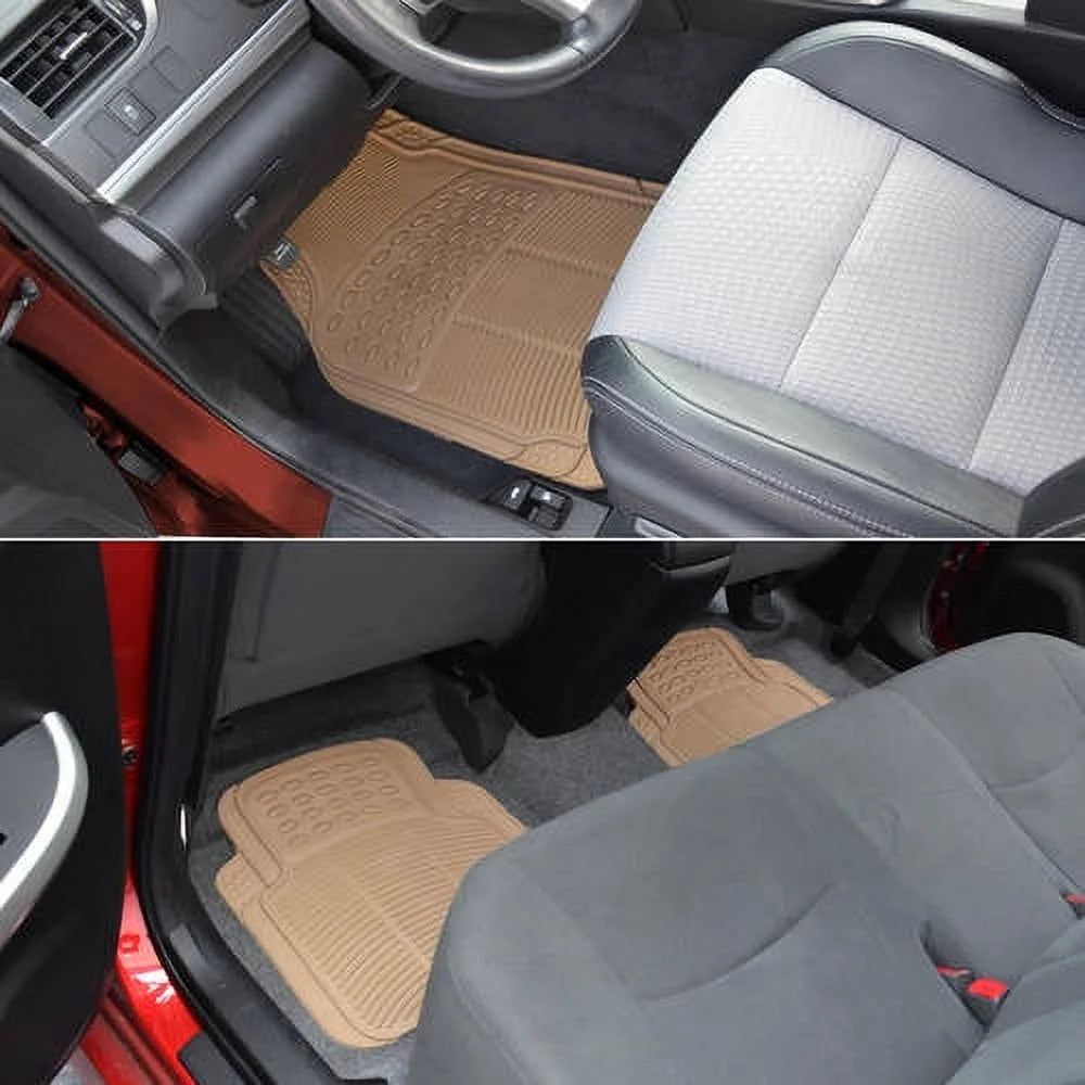 3-row all-weather rubber car floor mats in beige