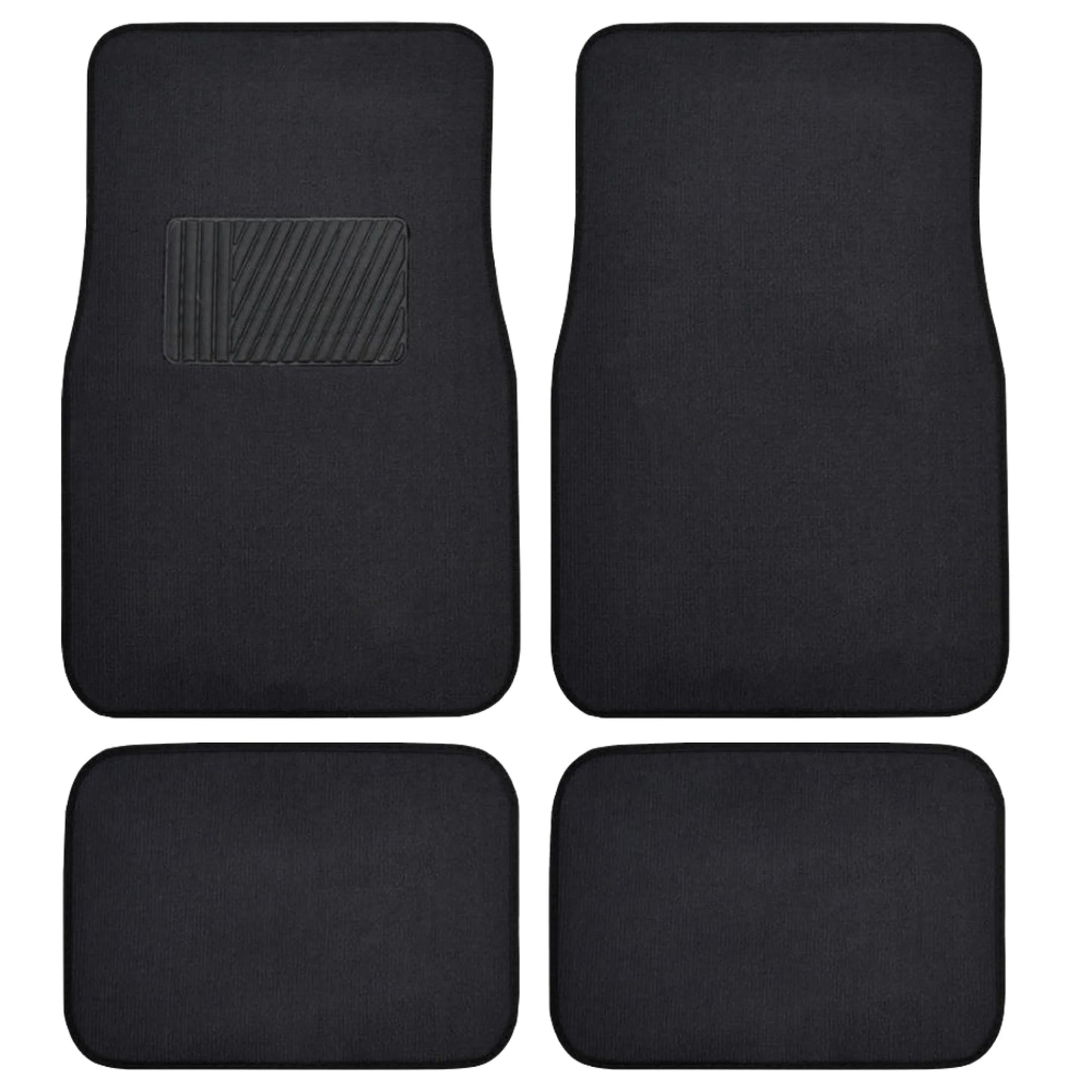 Carpet Car Floor Mats for Car Truck SUV Van Sedan, Vinyl Safety Heel Pad, Rubberized Non-Slip Backing, Universal 4-Piece Set, Black