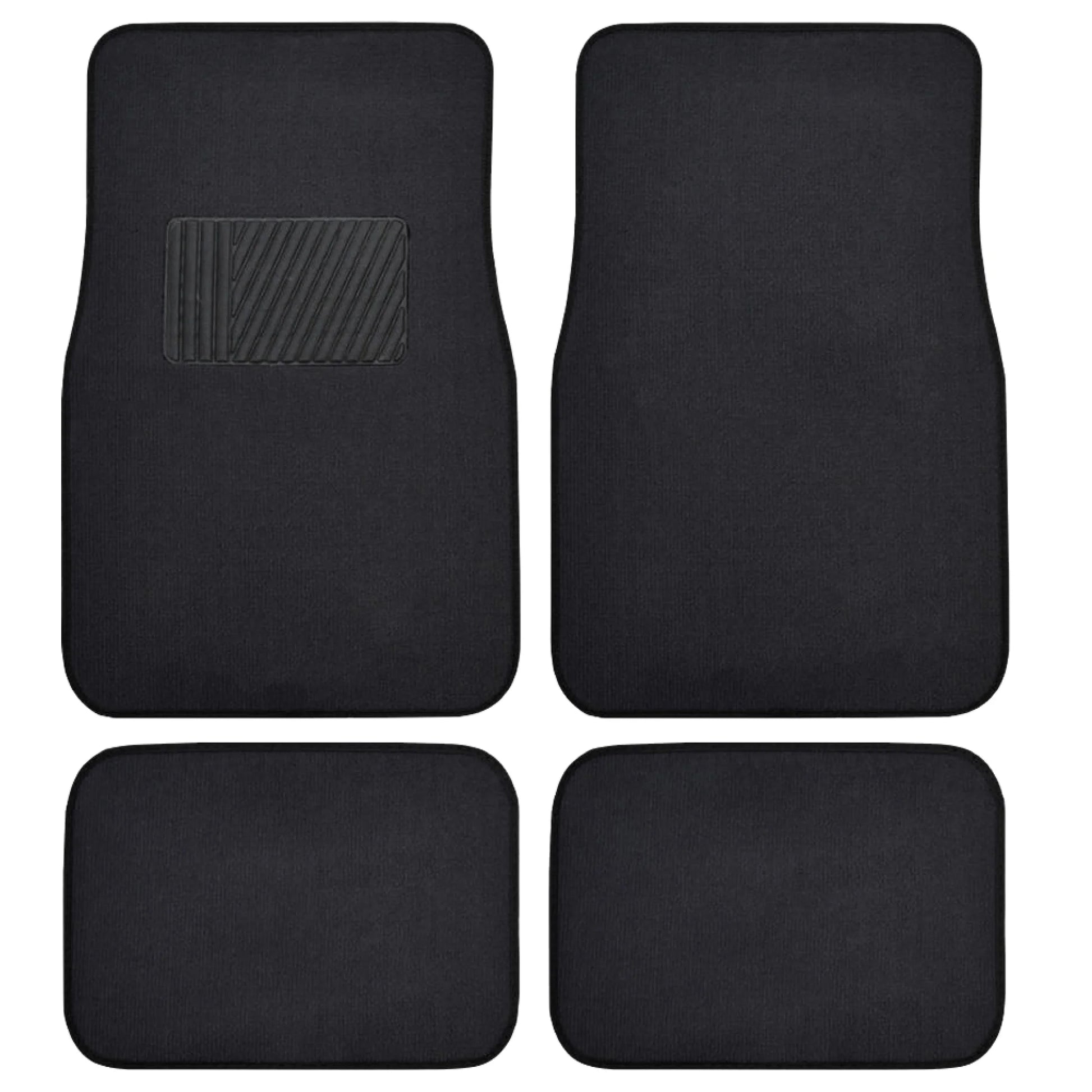 Carpet Car Floor Mats for Car Truck SUV Van Sedan, Vinyl Safety Heel Pad, Rubberized Non-Slip Backing, Universal 4-Piece Set, Black
