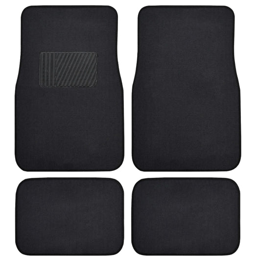 Carpet Car Floor Mats for Car Truck SUV Van Sedan, Vinyl Safety Heel Pad, Rubberized Non-Slip Backing, Universal 4-Piece Set, Black