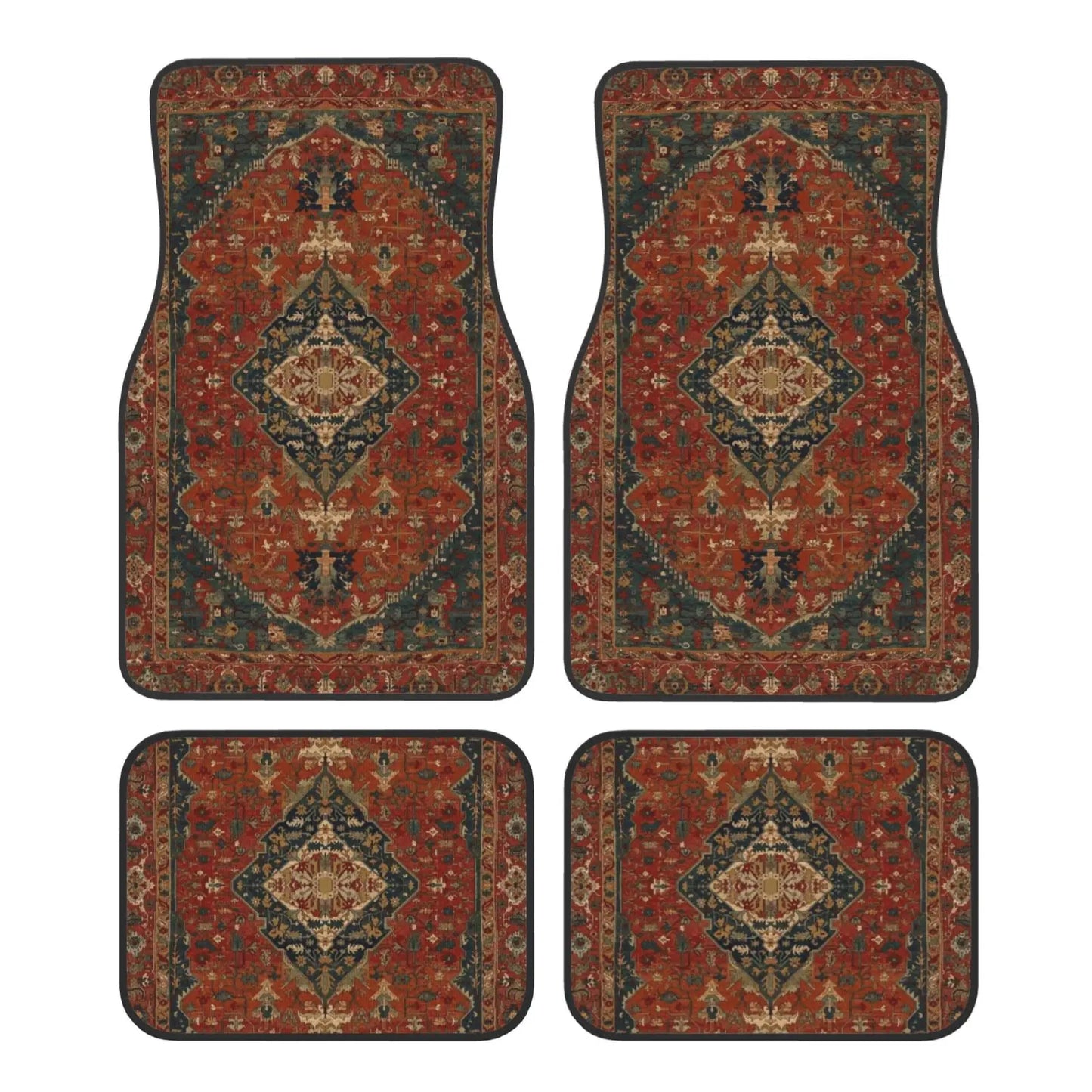Antique Oriental Turkish Persian Carpet Car Floor Mats 4 Pcs Universal Front and Rear Foot Mats with Non-Slip Rubber Backing